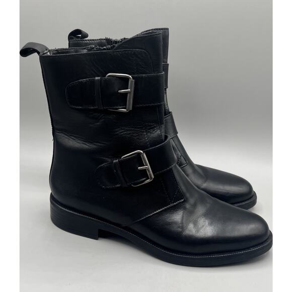 Emanuele Crasto Black Leather Motorcycle Combat Boots Made In Italy Size 39/8.5 - Picture 1 of 8